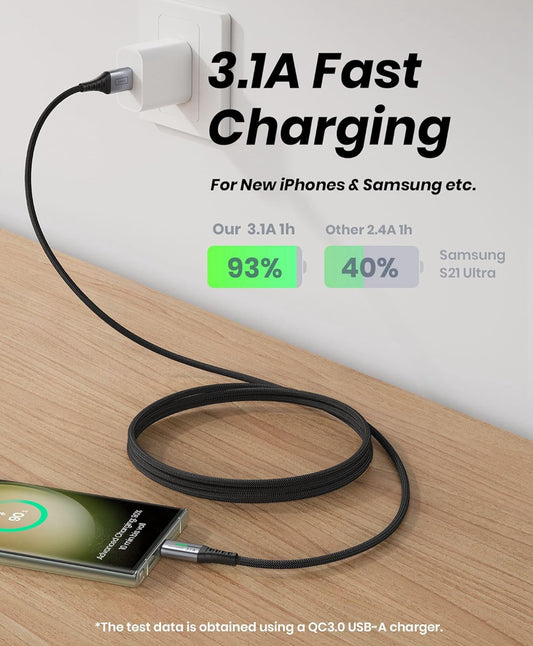 INIU USB na C-kabel Vinnig Laai, [5 Pakke, 0.5M+1M*2+2M*2] 3.1A Tipe C-kabels, Nylon USB-C Telefoonlaaikabels vir iPhone 16 15 Samsung Galaxy S21 S20 S10 A14 Note 10 LG Pixel 9 8 ens