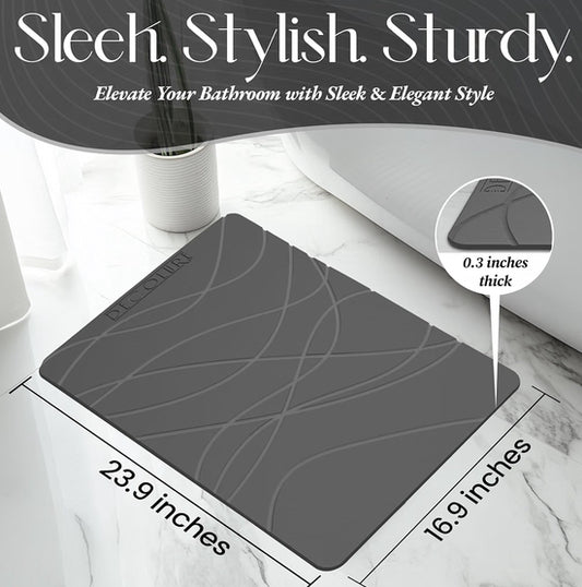 Stone Bath Mat, Quick Dry & Non-Slip Diatomaceous Earth Shower Mat for Bathroom, Luxurious & Easy to Clean - (Standard, Grey)