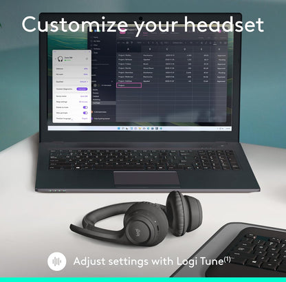 Logitech Zone 301 Draadlose Bluetooth-koptelefoon met Geraasdempende Mikrofoon, Versoenbaar met Windows, Mac, Chrome, Linux, iOS, iPadOS, Android – Grafiet