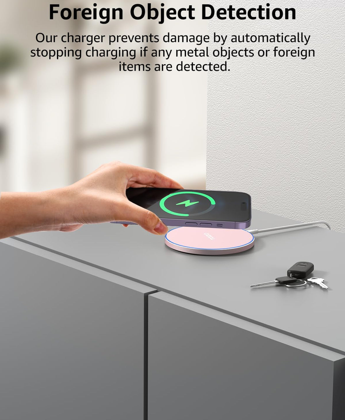 New Anti-Slip Wireless Charger 15W Max Fast Charging Pad Compatible w/ iPhone,Samsung Galaxy - Pink