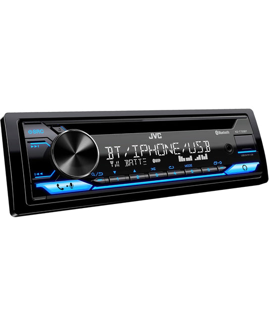 JVC KD-T720BT - CD-motorradio, enkel-din, Bluetooth-klank en handvrye oproepe met eksterne mikrofoon, CD, MP3, USB, AUX-invoer AM/FM-radio, hoëkragversterker, Amazon Alexa-stembeheer
