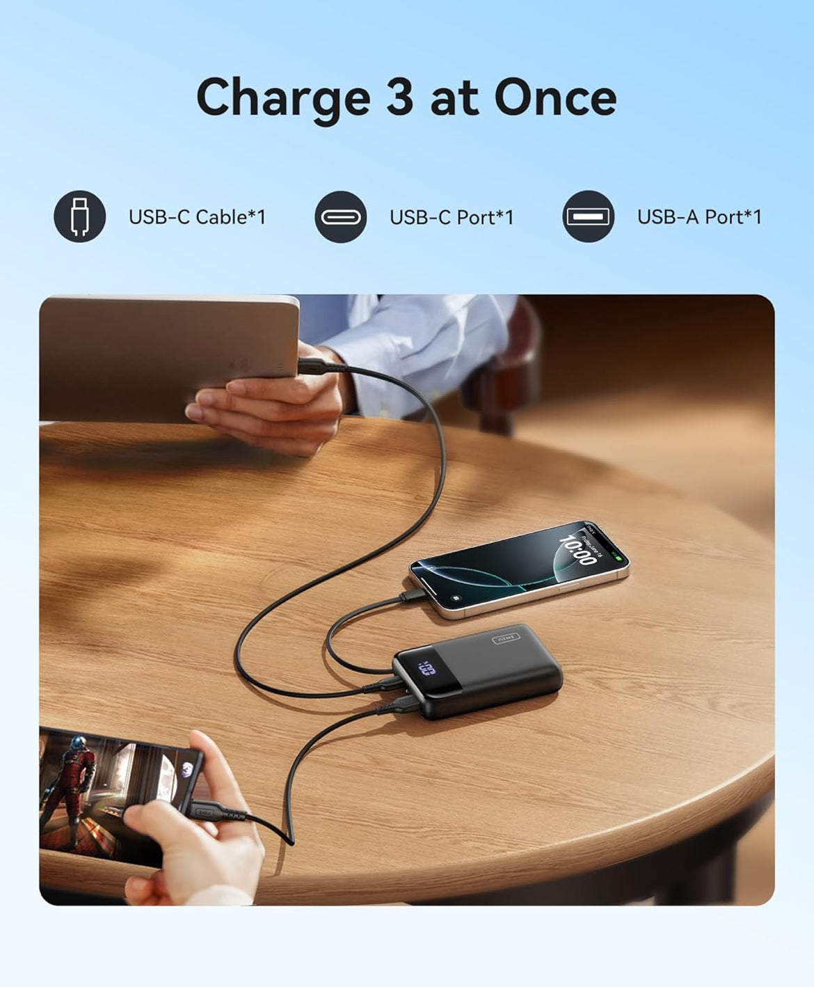 INIU 45W Draagbare Laaier, Kleinste 20000mAh Kragbank met Ingeboude USB-C Kabel, Vinnig Laaiende USB C In&Uit Battery Pak, Reisfoonlaaier vir iPhone 16 15 Samsung S25 S24 Google iPad ens.