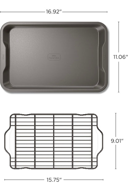 Ninja B32102 Foodi NeverStick Premium 2-stuk Bakplaatstel, Kleefvry, Oondveilig tot 260⁰C Koel-/Roosterrak - Skottelgoedwasser-veilig (Grys)