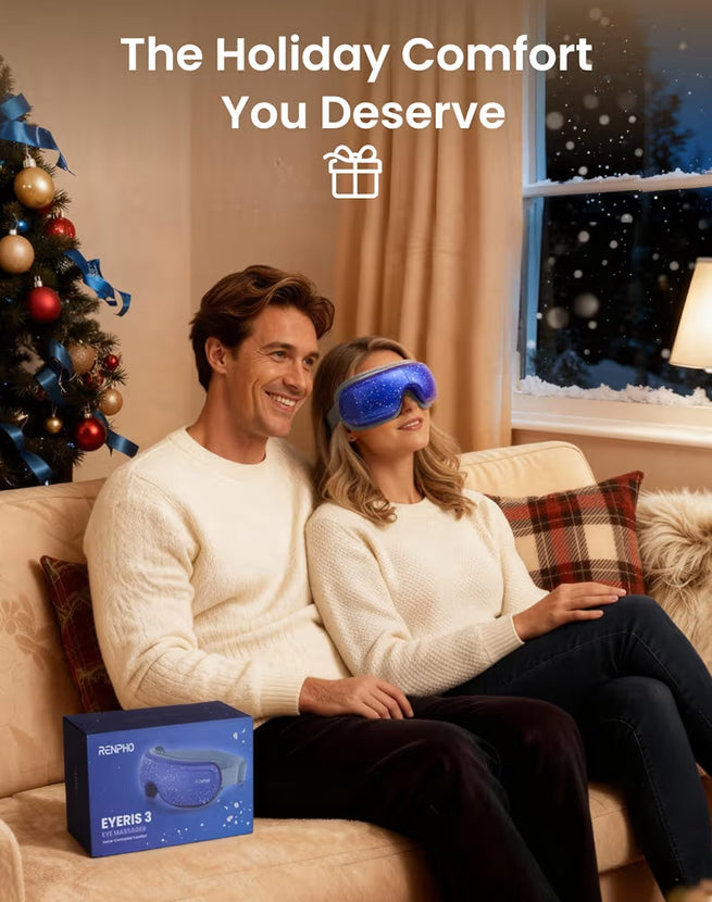 New Limited Edition Eye Massager with Heat and Cooling, Eyeris 3 Voice Control, Eye Care Sleep Mask - Blue