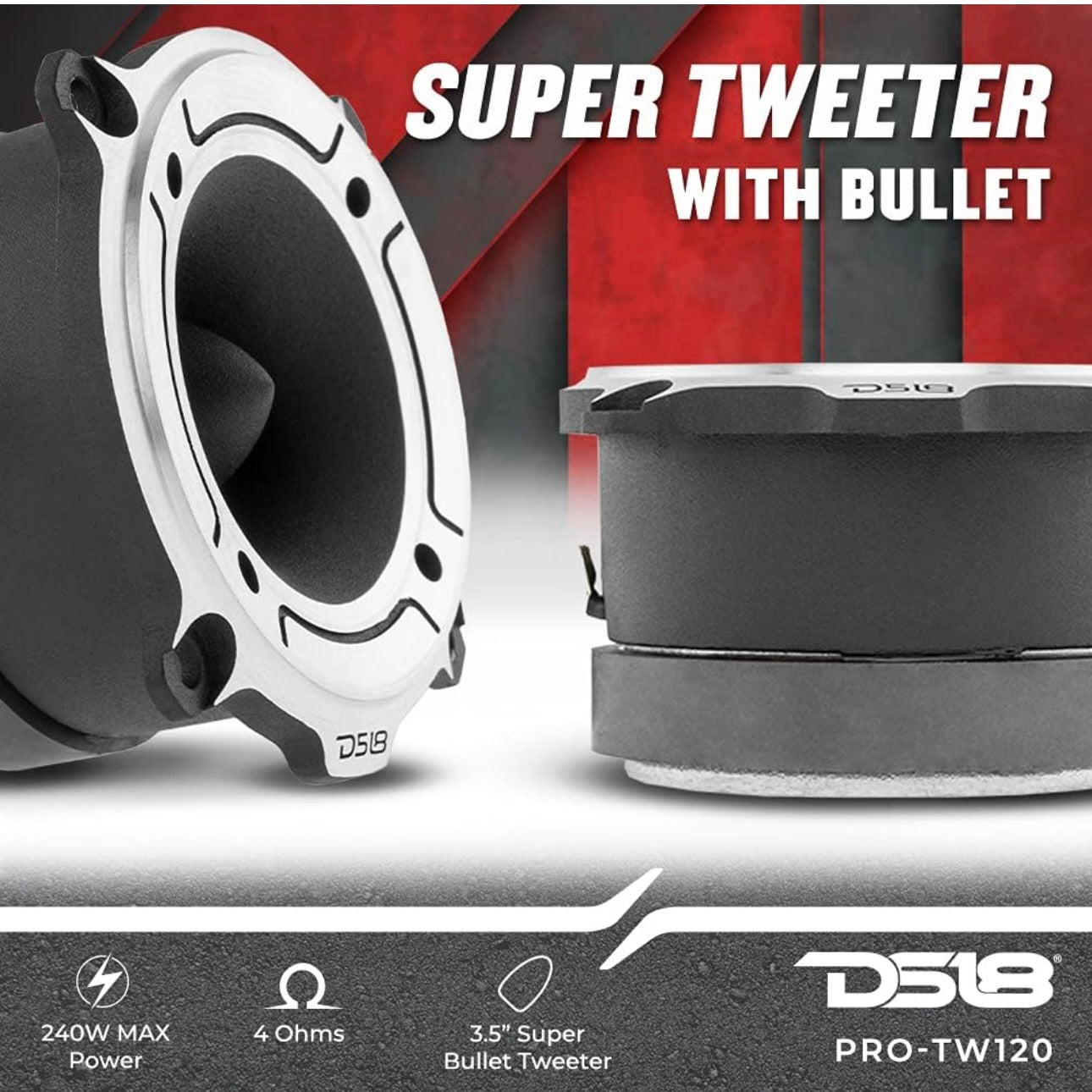 DS18 PRO-TW120 Super Bullet Tweeter in Silver 3" 4 Ohms Built in Crossover (Pair)