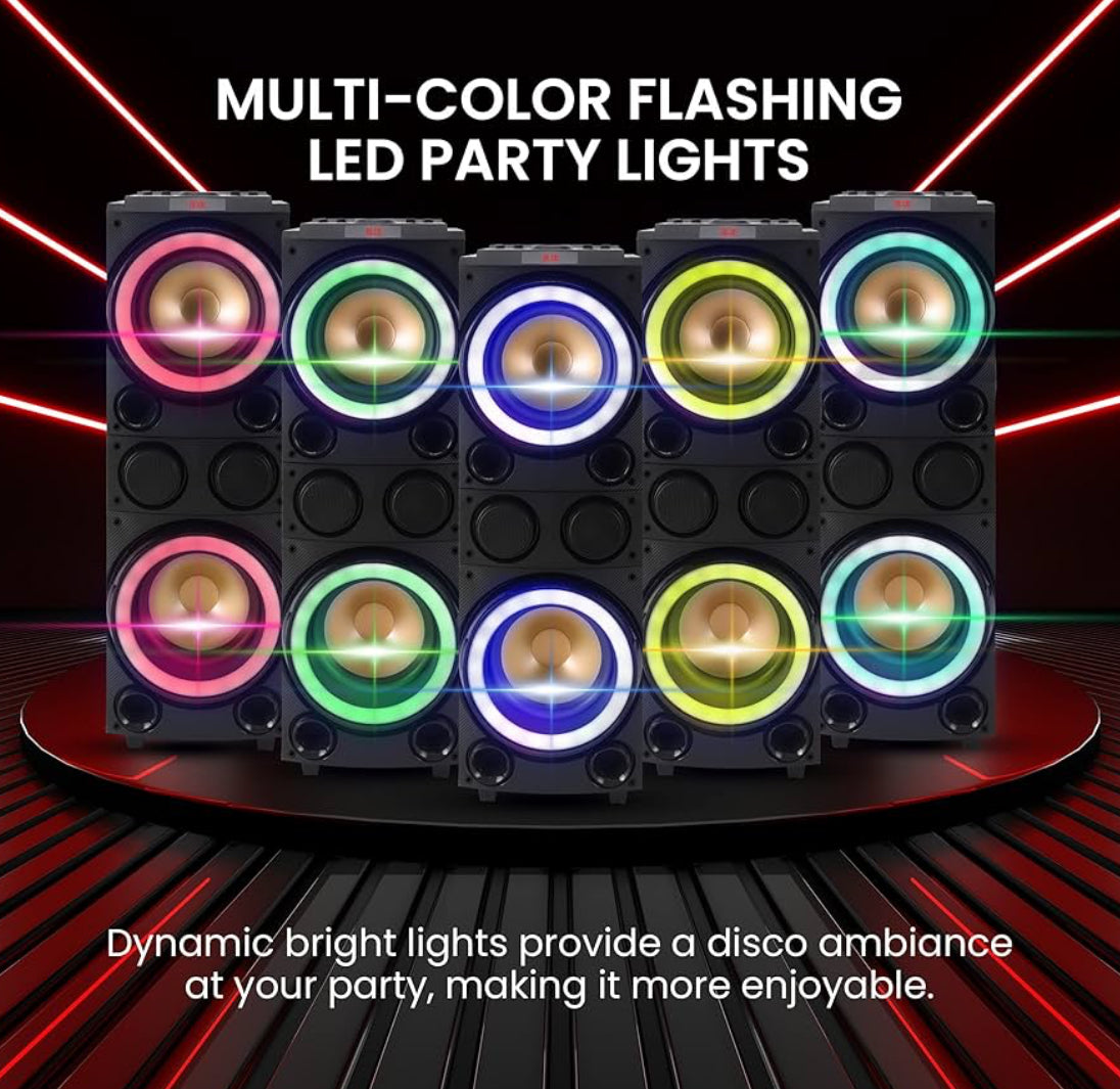 Portable Bluetooth PA Speaker System 1200W Outdoor Portable PA System w/Microphone in, Party Lights, USB SD Card Reader, FM Radio, Rolling Wheels - Remote Control