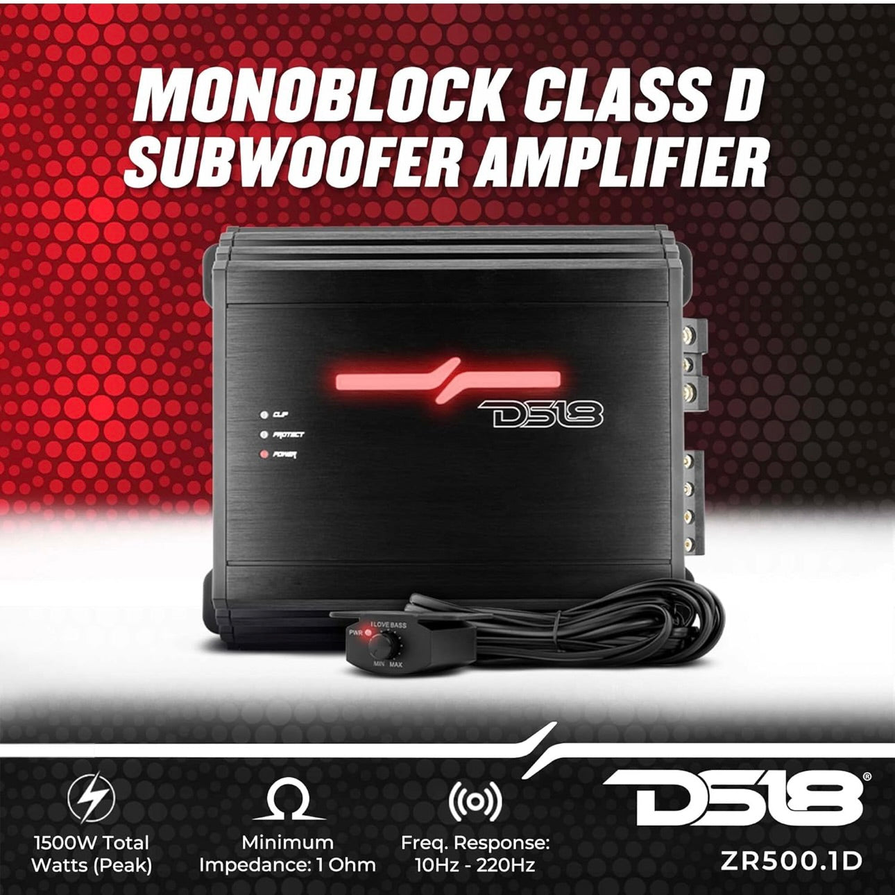 DS18 ZR500.1D Car Amplifier Class D Monoblock Amp with Remote Sub - New