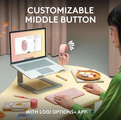 Logitech Pebble Muis 2 M350s Slank Bluetooth Draadlose Muis, Draagbaar, Liggewig, Aanpasbare Knoppie, Stil Kliek, Maklike Wisseling vir Windows, macOS, iPadOS, Android, Chrome OS - Swart