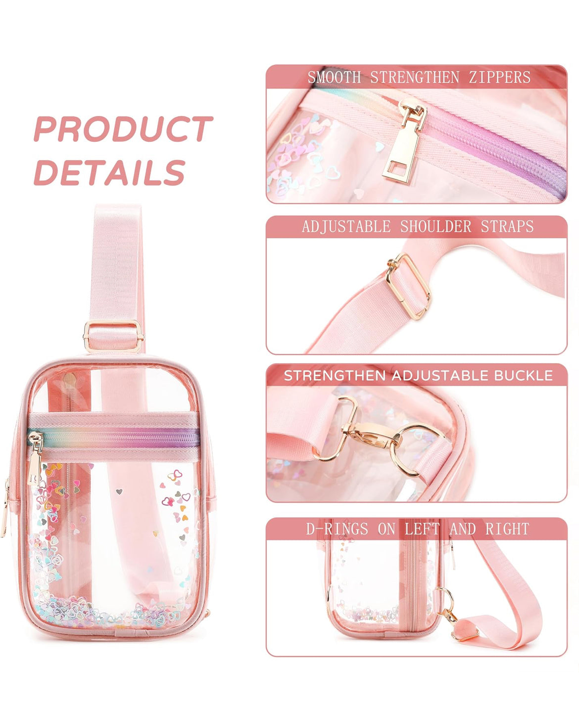 Clear Crossbody Bags for Women Girls Stadium Approved Sling Pack Bag Shoulder Belt Purses Transparent Chest Backpack