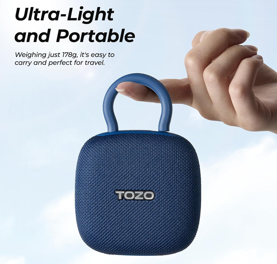 PE1 Mini Portable Bluetooth Speakers w/ Adjustable Carabiner IPX8 Waterproof, 32H Playtime - Blue