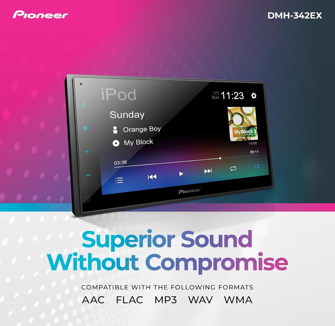Pioneer 6.8" Capacitive Touchscreen Double Din Car StereoDigital Multimedia Receiver, Alexa, Bluetooth, Backup Camera, USB, FLAC, MIXTRAX, AM/FM Radio, Short Chassis, 13-Band EQ