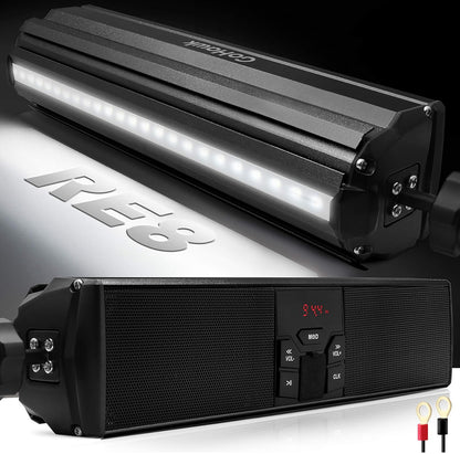 Bluetooth Motorcycle Speakers Waterproof with LED Light
Bluetooth/FM Radio/AUX/USB, 360°Adjustable Mount. Fits 7/8 to 1.25 inch handlebars for Harley, ATV, and UTV.