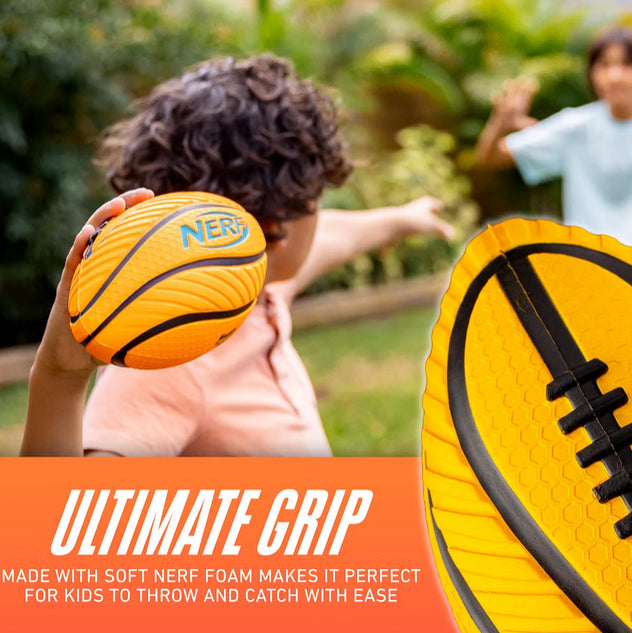 NERF 8.5" Spiral Grip Foam Football - Easy Grip Junior Ball - Delivers Tight Rotation for Accuracy, Lightweight for Deep Throws, Durable Indoors or Outdoors