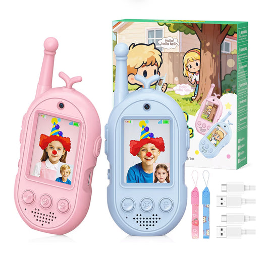 Walkie Talkies for Kids Rechargeable Long Range 2 Way Radios for Outdoor Adventure  - (Pink Blue Design)