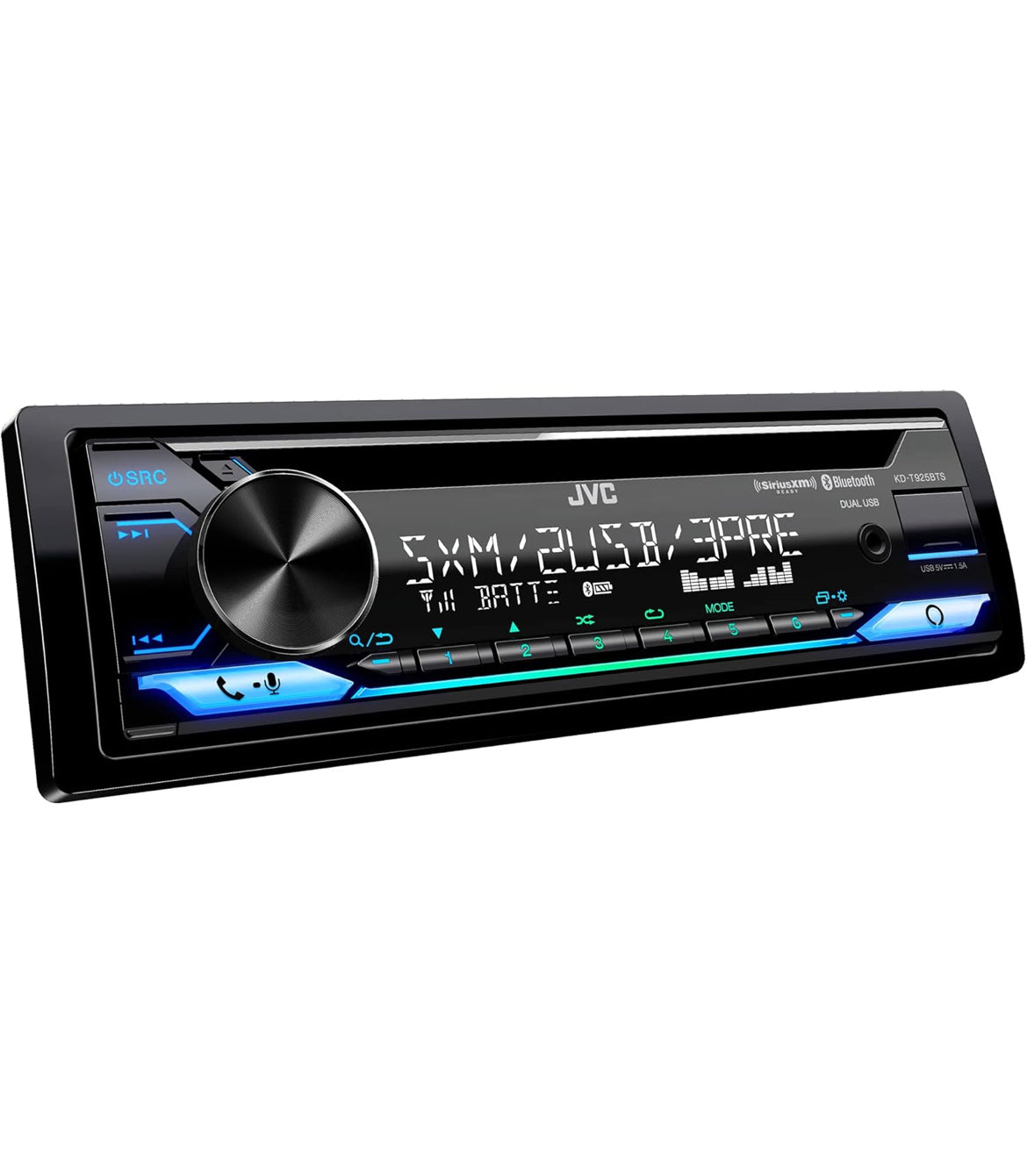 JVC KD-T925BTS Bluetooth-motorradioreceiver met USB-poort – LCD-skerm - AM/FM-radio - MP3-speler - Dubbel DIN – 13-band EQ (Swart)