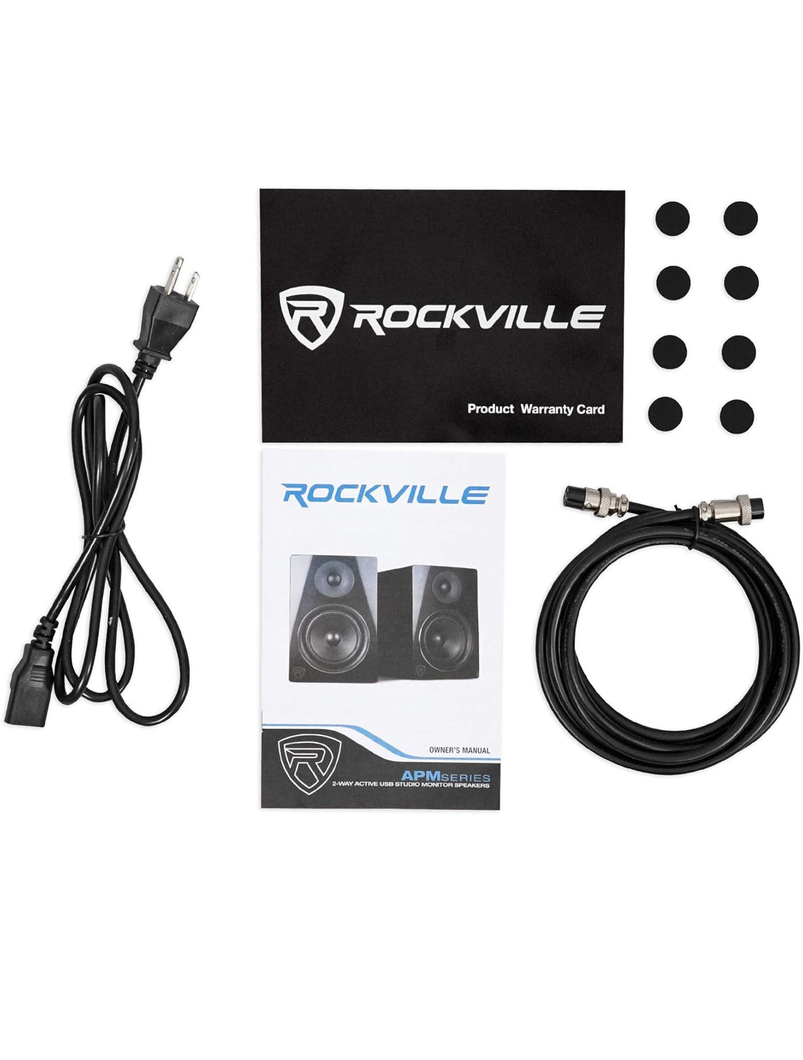 Rockville APM8B Powered USB Studio Monitor Speaker Pair in Black, 8", 2-Way, 500W, EQ, MDF Wood, RCA/XLR
