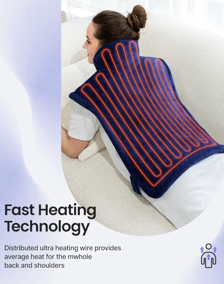 Back Heating Pad for Back Pain Relief - Neck and Shoulder Heat Pad, Auto Shut Off (Dark Blue)
