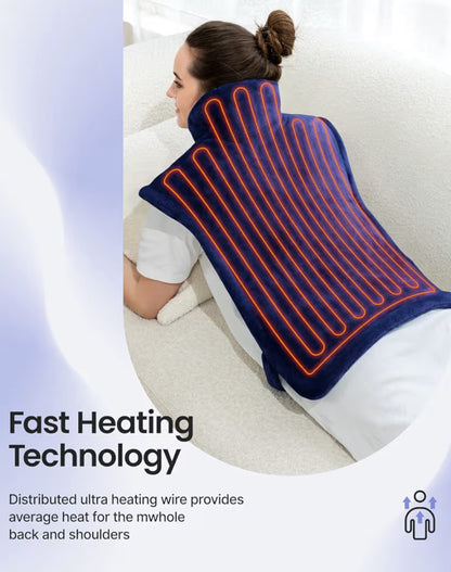 Back Heating Pad for Back Pain Relief - Neck and Shoulder Heat Pad, Auto Shut Off (Dark Blue)