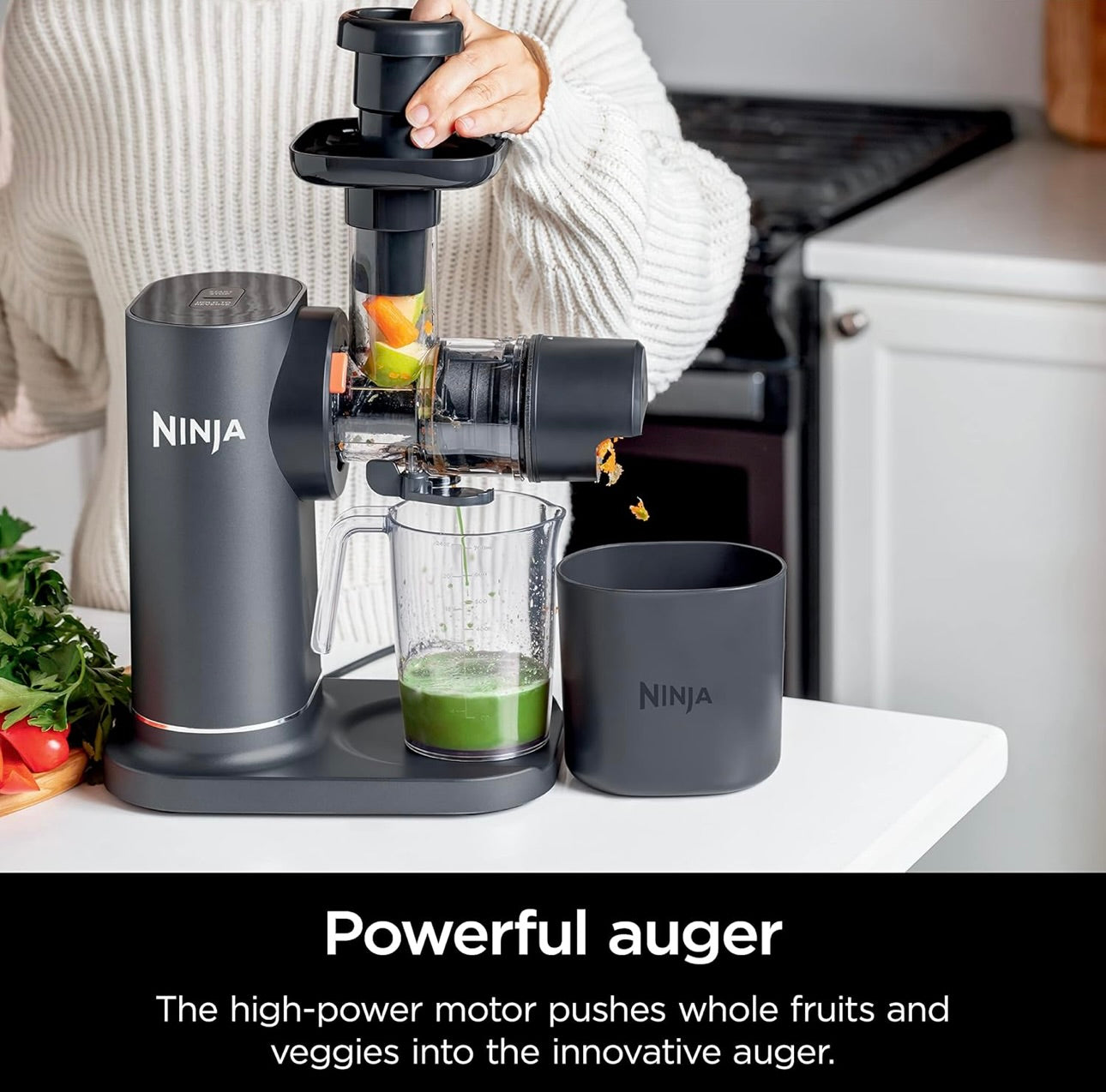 Ninja NeverClog Cold Press Juicer, Powerful Slow Juicer with Total Pulp Control, Countertop, Electric, 2 Pulp Functions - Charcoal (JC151)