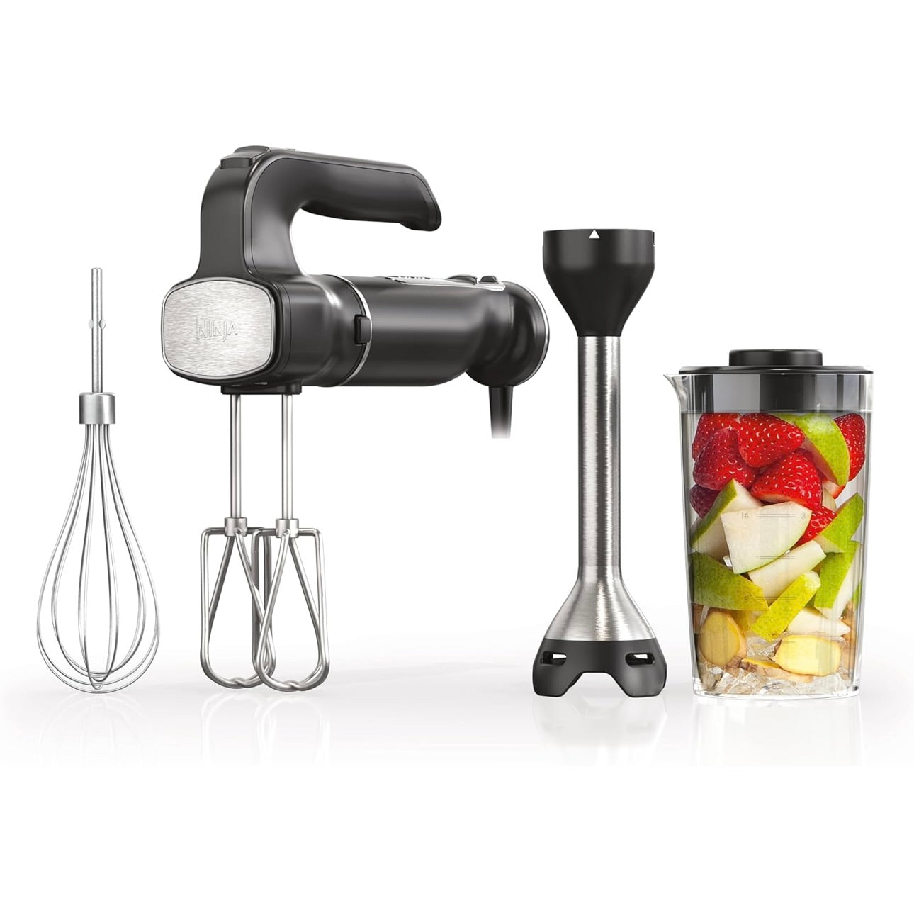 Ninja Hand Mixer, Immersion Blender, Foodi Power Mixer System, 750-Peak-Watt Handheld Emulsion Blender & Electric Hand Mixer Combo - Black CI101