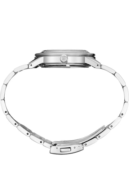 SEIKO Mans Swart Wysiger Silwer Vlekvrye Staalband Presage Outomatiese Horlosie