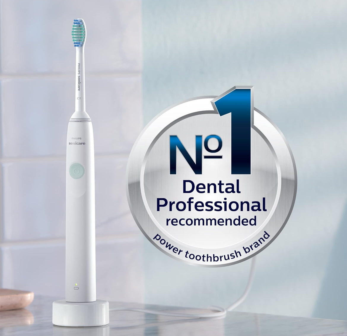 PHILIPS Sonicare 2100 Power-tandeborsel, herlaaibare elektriese tandeborsel - Wit Munt (HX3661/04)
