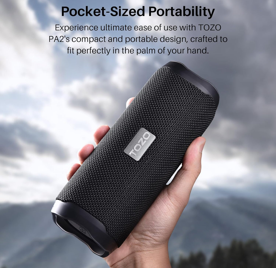PA2 Portable Bluetooth Speaker w/ Dual Drivers & Dual Bass Diaphragms, Deep Bass Loud Stereo Sound, 25H Playtime, Custom EQ - BLACK
