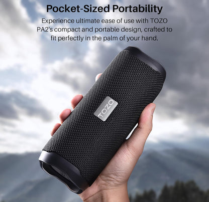 PA2 Portable Bluetooth Speaker w/ Dual Drivers & Dual Bass Diaphragms, Deep Bass Loud Stereo Sound, 25H Playtime, Custom EQ - BLACK
