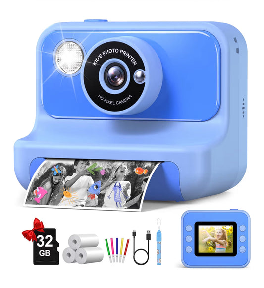Kids Instant Print 1080P HD Video Digital Camera w/ 32G Card - (Blue)