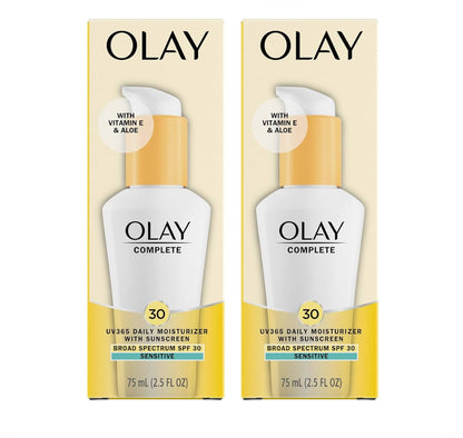 Olay Gesigbevogtiger, Volledig met Sonskerm SPF 30 Sensitiewe Vel Nie-Komedogenies - Vitamien E & Aalwyn - (2.5 Oz - 2 Pak)
