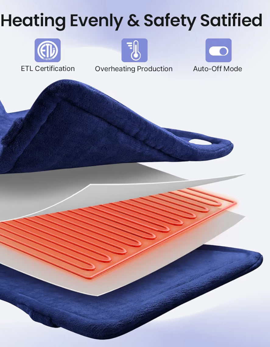Back Heating Pad for Back Pain Relief - Neck and Shoulder Heat Pad, Auto Shut Off - (Dark Blue)