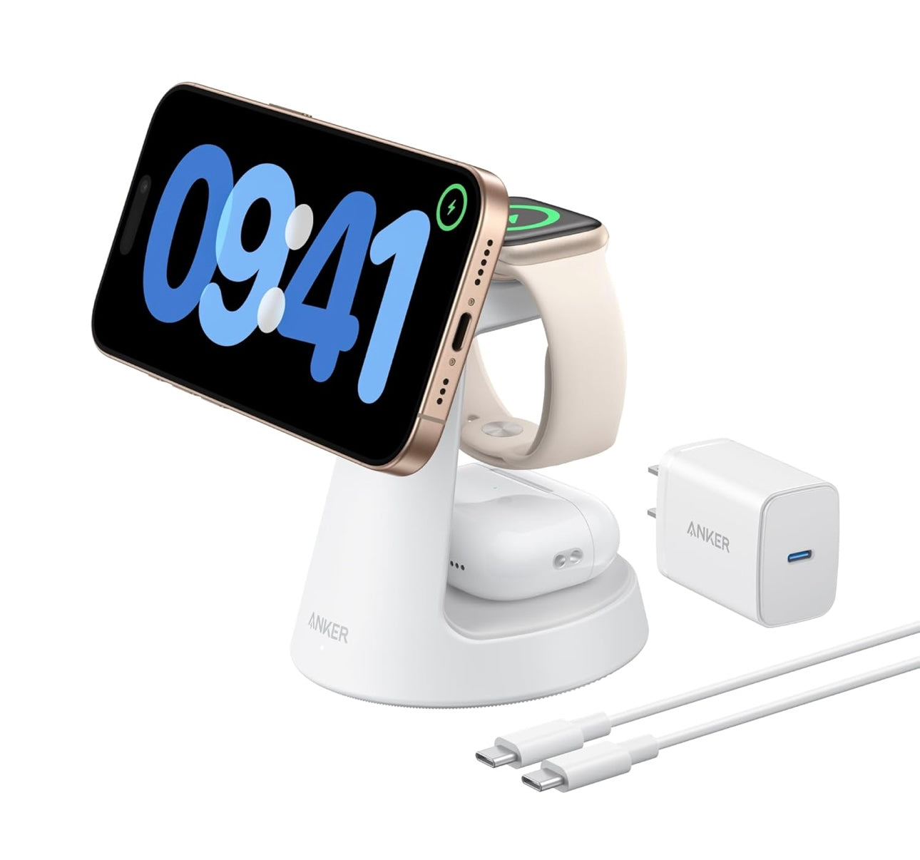 Anker MagSafe Charger Compatible, MagGo 3-in-1 Charging Station, Qi2 Certified - NEW