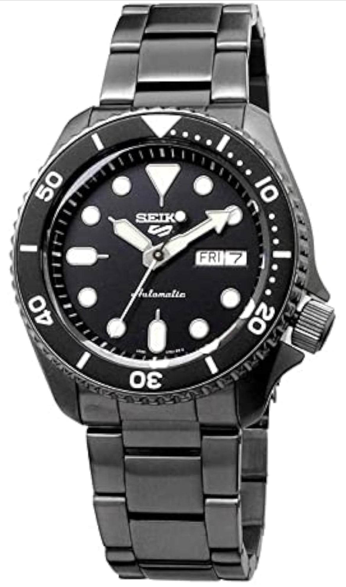 SEIKO Outomatiese Horlosie 5 Sport - Dag/Datum Kalender, LumiBrite Wysers en Merkers, en Roterende Ring, 100m Waterbestand - Swart