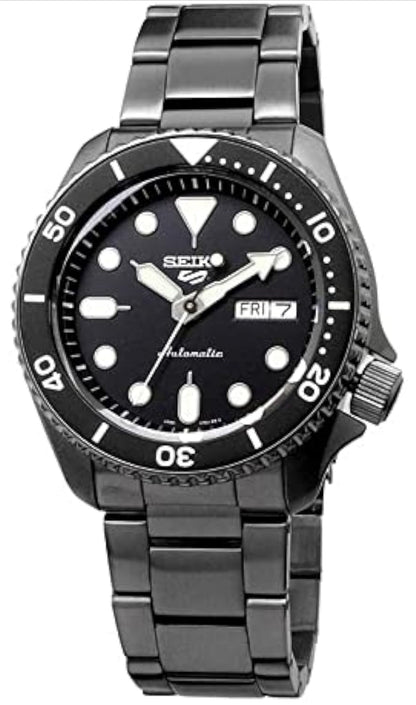 SEIKO Outomatiese Horlosie 5 Sport - Dag/Datum Kalender, LumiBrite Wysers en Merkers, en Roterende Ring, 100m Waterbestand - Swart