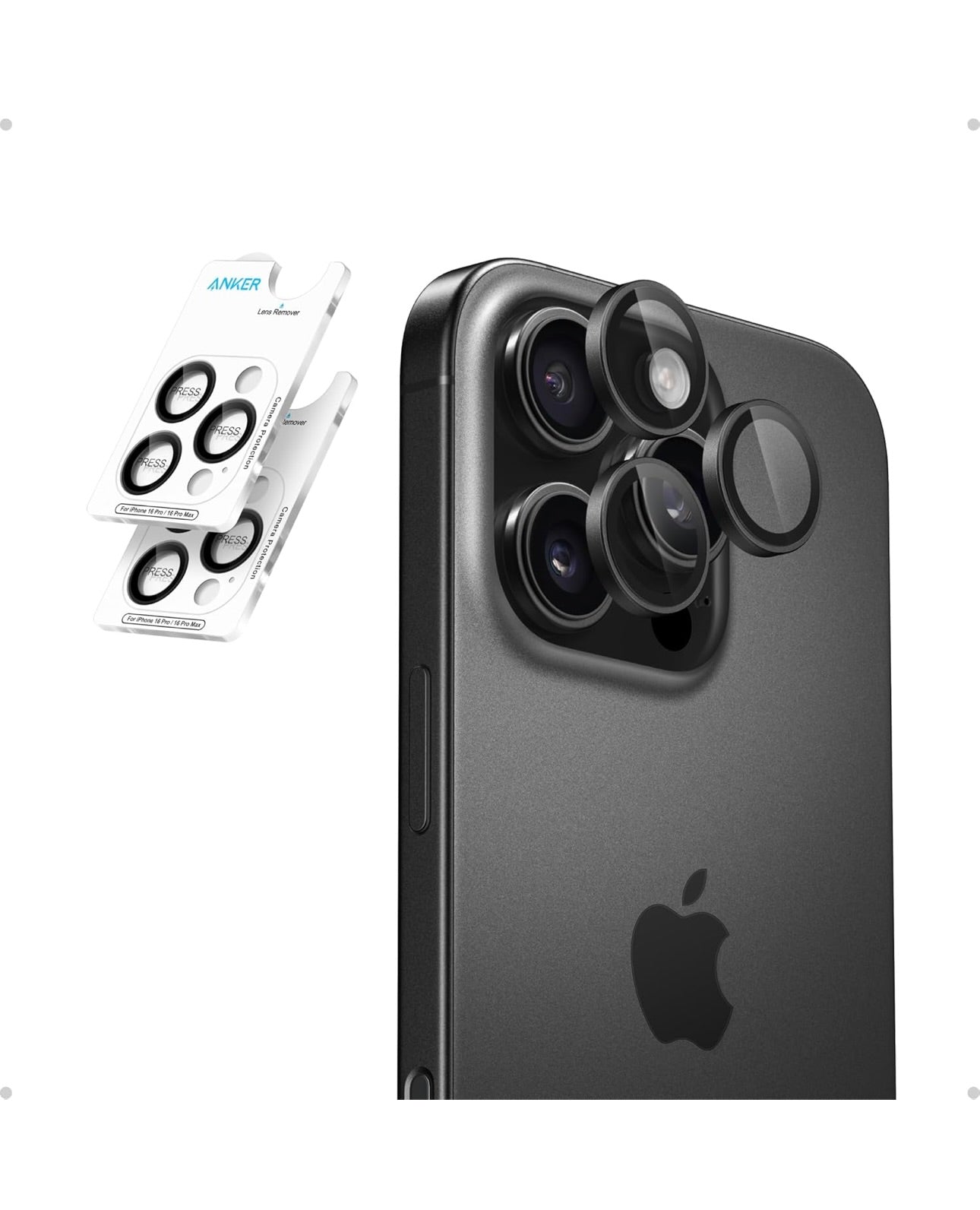 Anker Camera Lens Protector for iPhone 16 Pro/16 Pro Max, 2-Pack HD and Ultra-Durable - (Black)