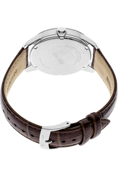 Seiko Horlosie vir Mans - Noodsaaklikhede - Datumkalender, Leerarmband, 100m Waterbestand