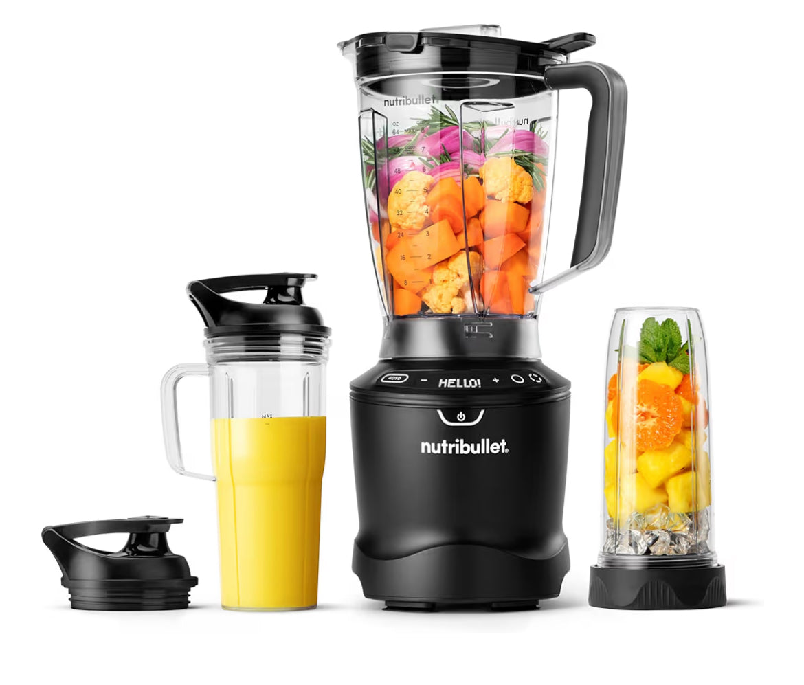 Nutribullet SmartSense Blenderkombinasie, 1400W, 64oz-beker, 32oz- en 24oz-koppies, 5-spoed - Matswart