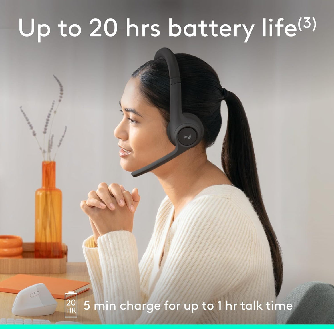 Logitech Zone 301 Draadlose Bluetooth-koptelefoon met Geraasdempende Mikrofoon, Versoenbaar met Windows, Mac, Chrome, Linux, iOS, iPadOS, Android – Grafiet