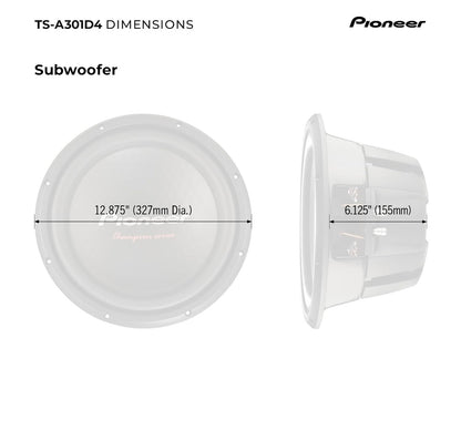 Pioneer TS-A301D4 - Kragtige 12-duim Subwoofer, 1600 Watt Piekvermoë, Dubbele 4 Ohm Spreekspoel vir Kragtige Bas