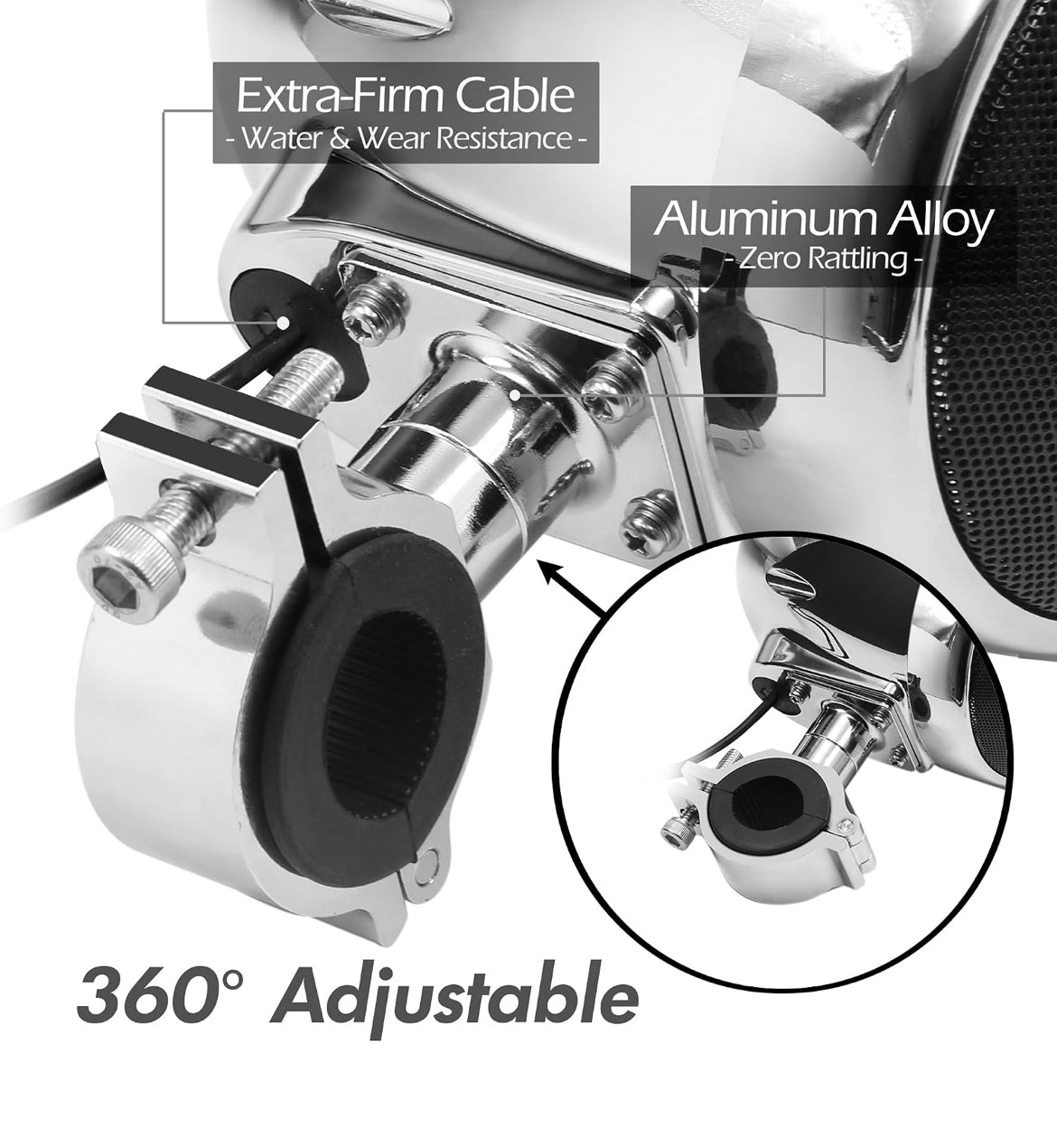Motorcycle Speakers Bluetooth 4 Inch Waterproof Radio Audio System
1000W Amplifier, Remote Control, AUX USB SD FM Radio, Fits 7/8"–1-1/4" bar for ATVs/Motorcycles, 12 Volt Vehicles