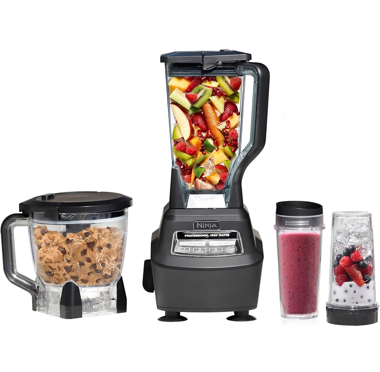 Ninja Blender, Mega Kitchen System, 1500W, 4 Functions with 72 Blender Pitcher, 64 Processor Bowl, 2 Nutri Cups + Lids - Black BL770