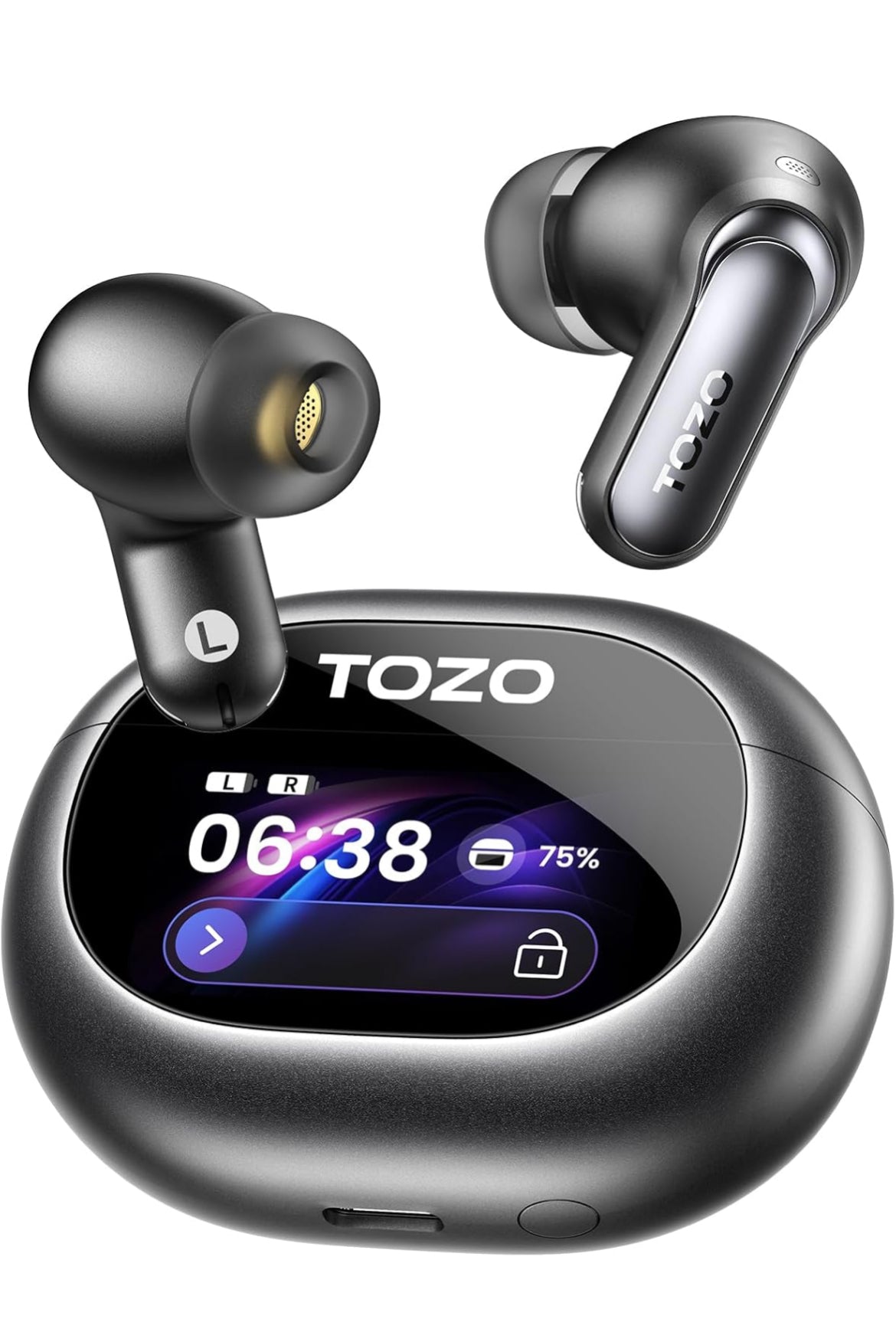 NC20 Pro Active Noise Cancelling Wireless Earbuds with Smart Touch Screen, LDAC Hi-Res Audio, Stereo Bass, 6 Mics AI Call Ear Buds, 80H Playtime, IPX8 Waterproof (Titanium Black)