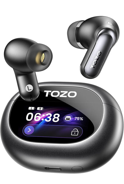 NC20 Pro Active Noise Cancelling Wireless Earbuds with Smart Touch Screen, LDAC Hi-Res Audio, Stereo Bass, 6 Mics AI Call Ear Buds, 80H Playtime, IPX8 Waterproof (Titanium Black)