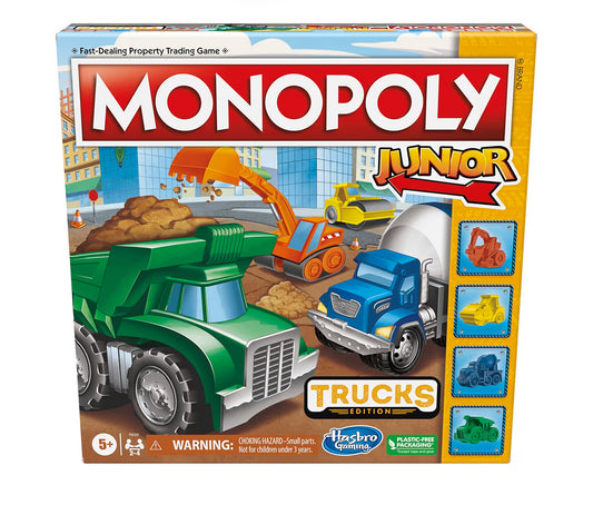 Monopoly Junior Trucks Edition Board Game for Kids Ages 5+, 2-4 Player Kids Games