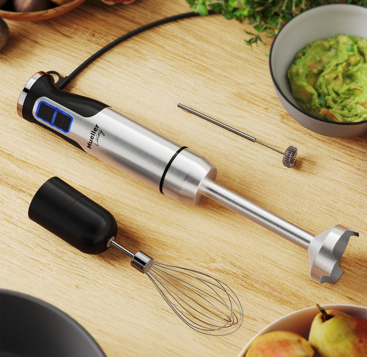 Ultra-Stick Dompelhandmenger, 500W Swaardiensmotor, 8-Spoed Turbo-instelling, Sluit Mengstaaf, Klitser, Melkskuimer en Maatbeker in