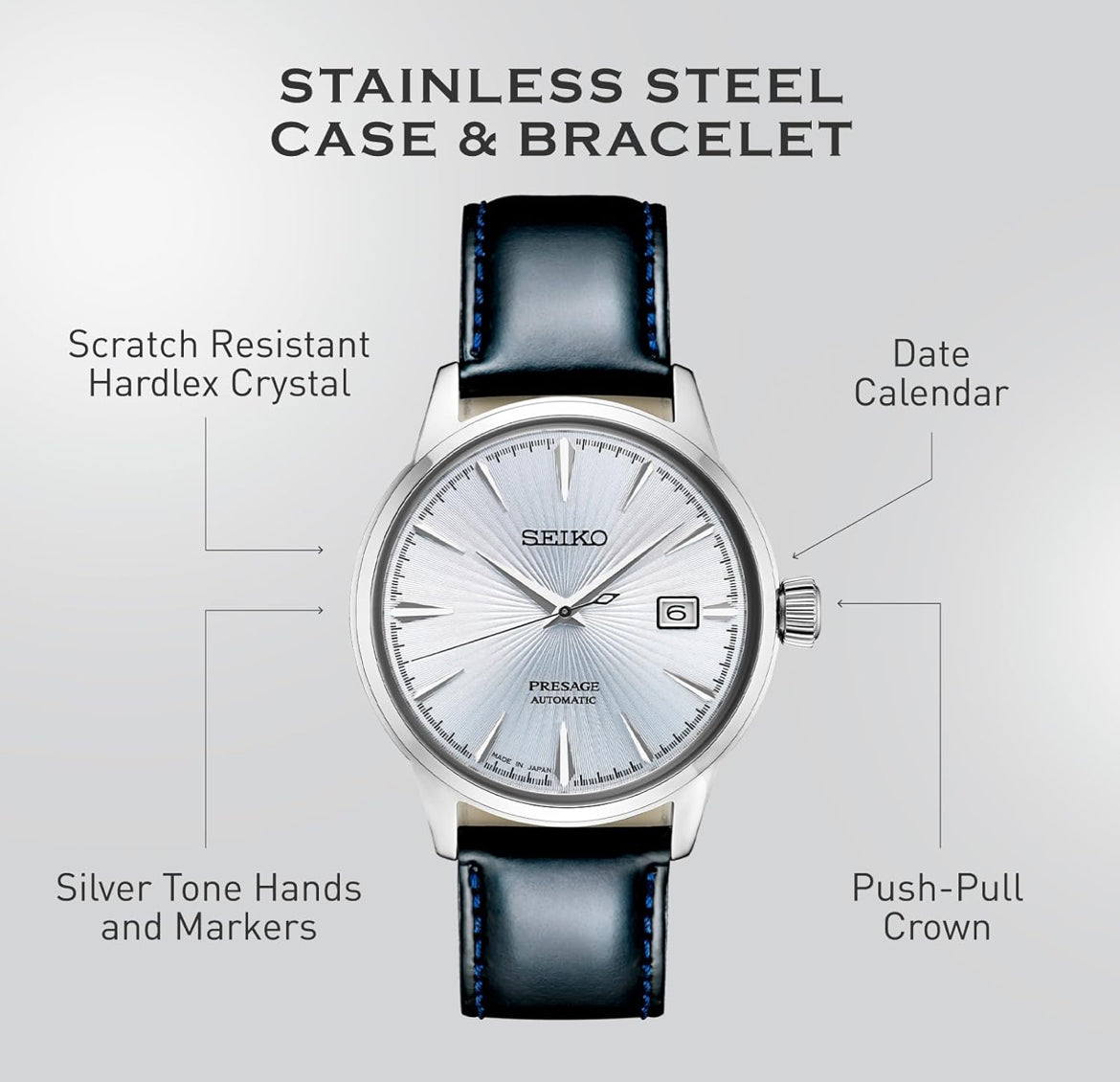 SEIKO Outomatiese Horlosie vir Mans - Presage Cocktail Time - Patroon met Goue Syfers en Datumkalender, 50m Waterbestand