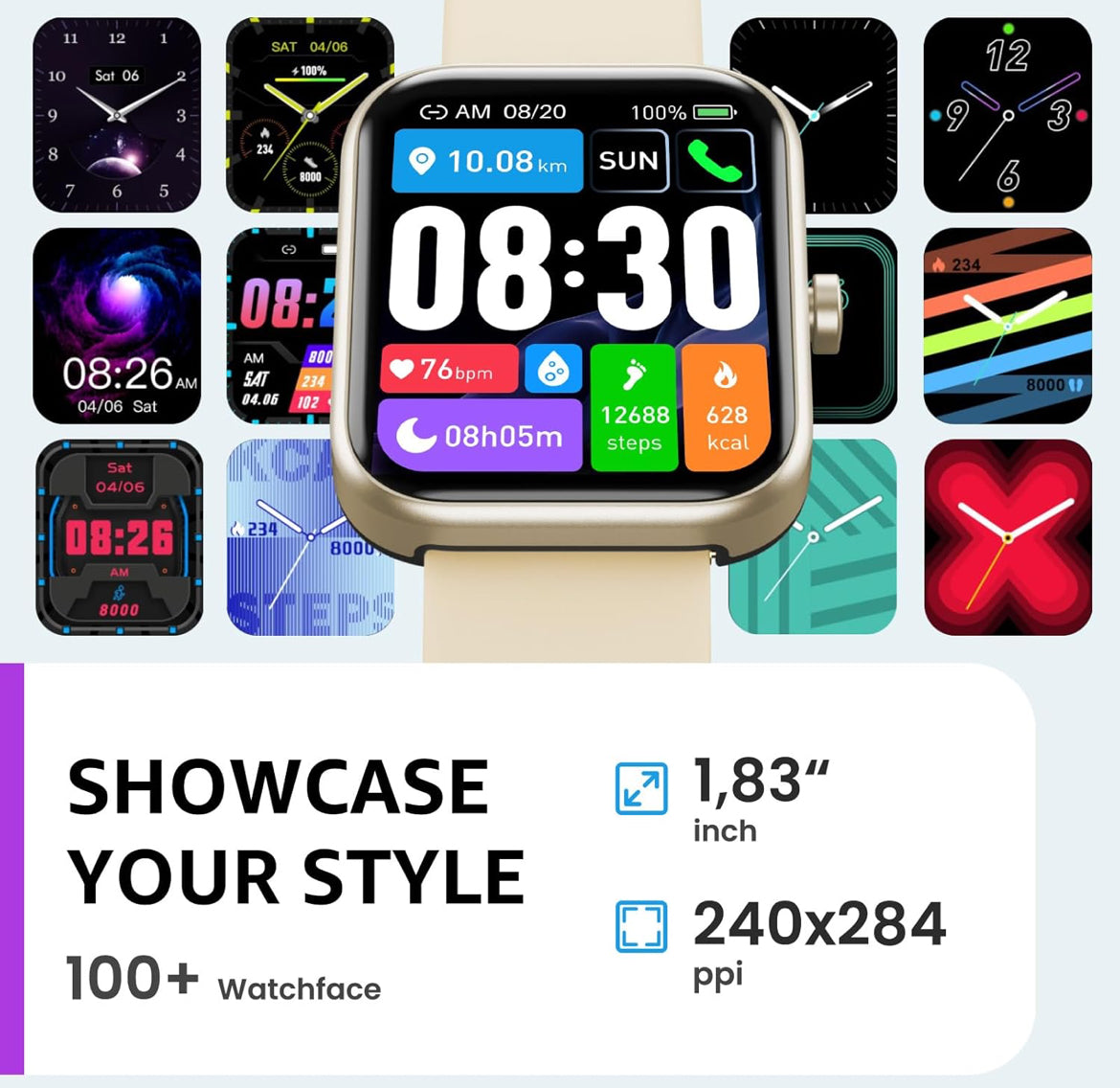 2025 New Upgraded Smart Watch for iPhone & Android, 1.83" Fitness Tracker Bluetooth, IP68 Waterproof Sleep Monitor - Gold