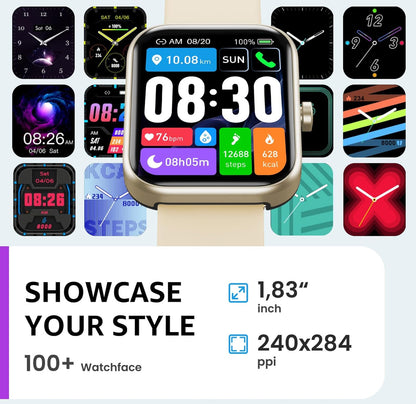 2025 New Upgraded Smart Watch for iPhone & Android, 1.83" Fitness Tracker Bluetooth, IP68 Waterproof Sleep Monitor - Gold