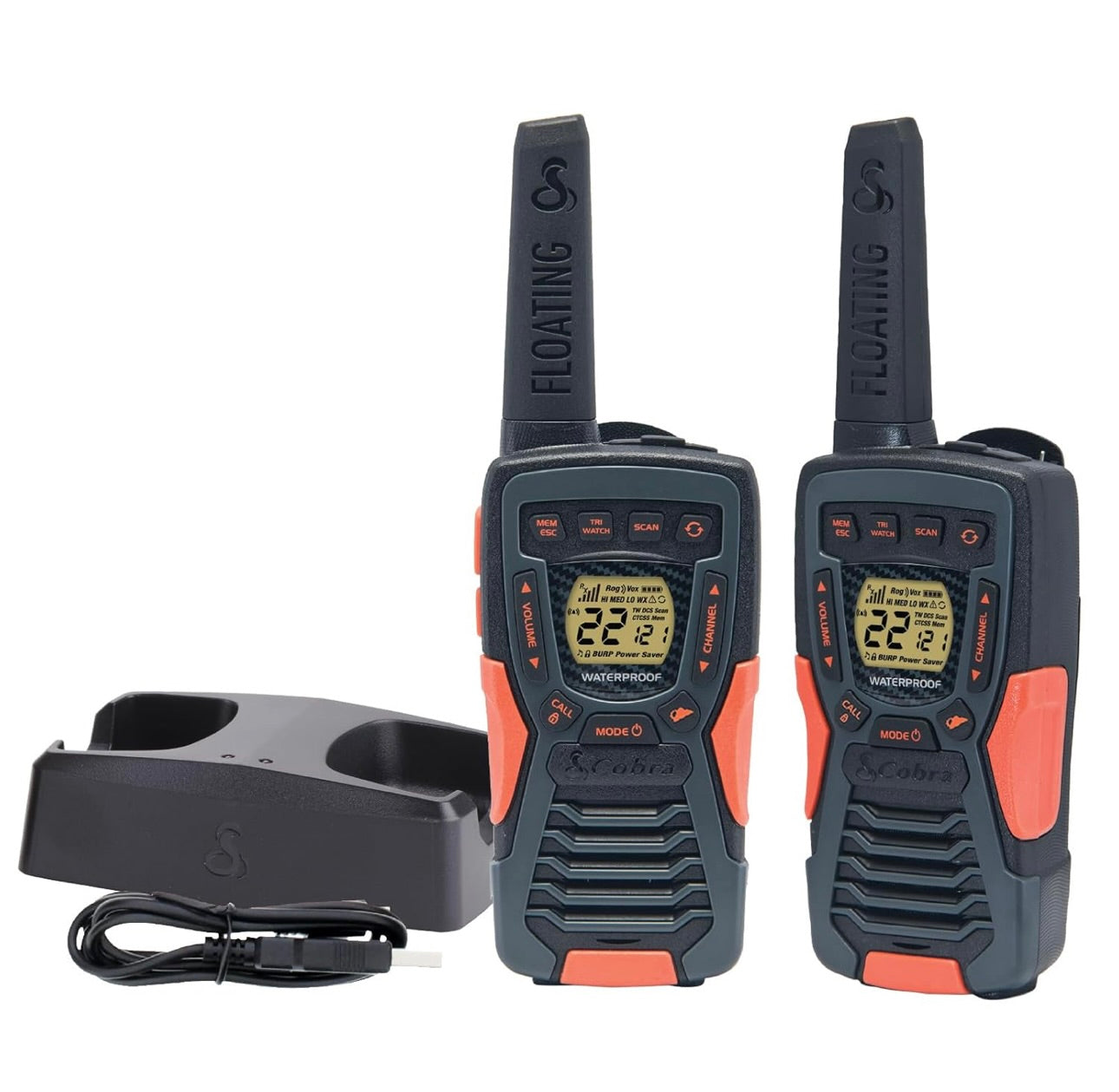 Cobra ACXT1035R FLT Drywende Walkie Talkies - Waterdig, Herlaaibaar, Lang Reeksafstand tot 37 Myl Twee-rigting Radio met NOAA Weerwaarskuwing & VOX, (2 Pak)