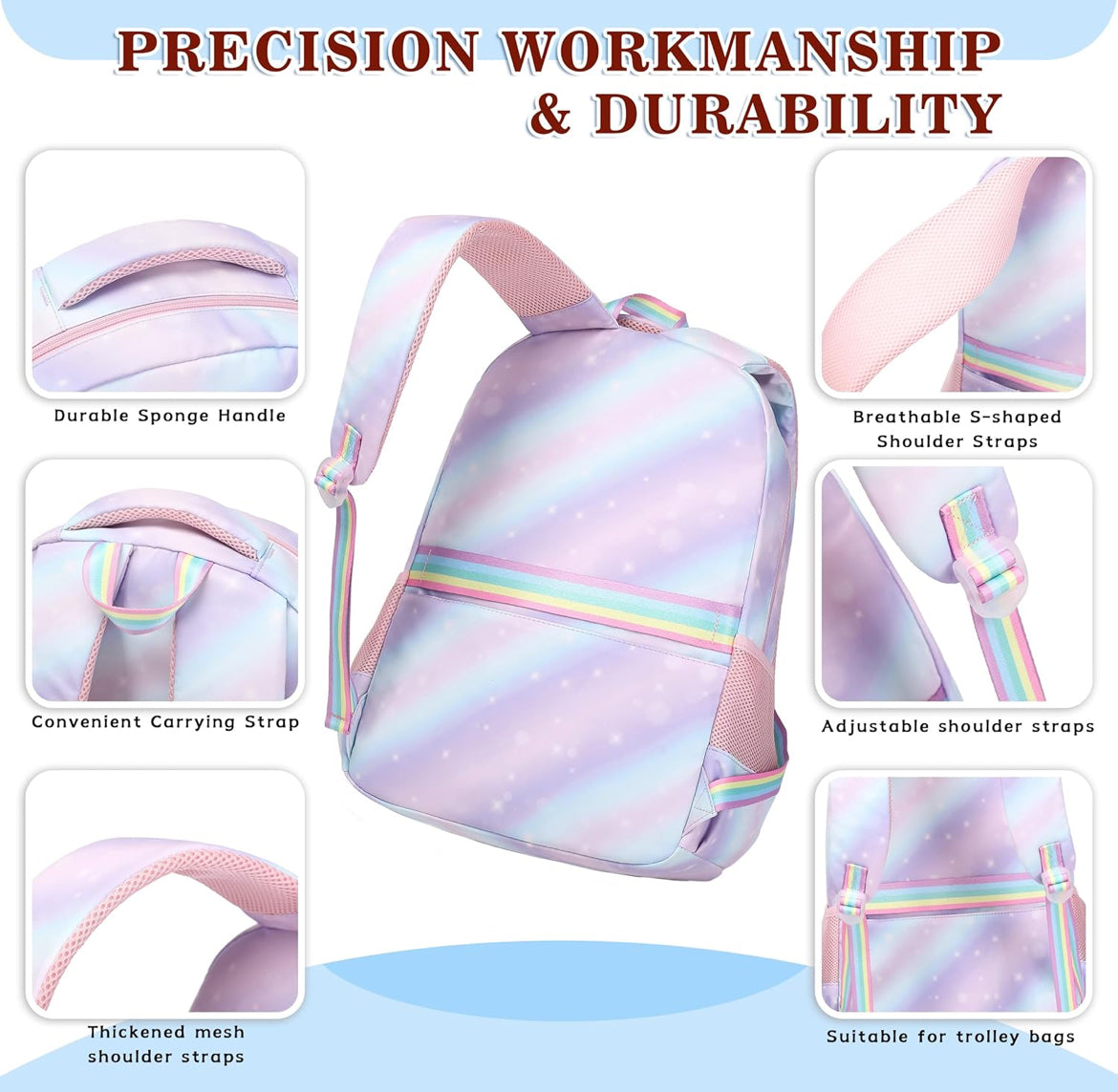 Girls Backpack 15.6 Inch Laptop School Bag Cute Kids Kindergarten Elementary Backpacks Middle Schoolbag Large Bookbags for Women Teens Students Anti Theft Travel Daypack (Purple)